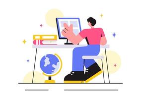 Illustration of Educational Materials and School Books in a Flat Style Cartoon Setting vector