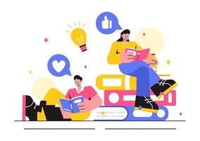School Knowledge and Learning Illustration with People and Books in a Cartoon Background vector