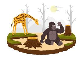 Environmental Damage with Trees Being Chopped Down and Forests Burning in a Flat Style Cartoon Background vector