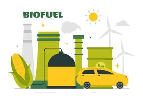 Life Cycle of Renewable Biofuel with Green Barrels and Biogas in a Flat Style Design vector
