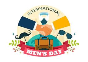 Flat Cartoon Style Men's Day with Ties and Mustaches for November 19 Celebration vector