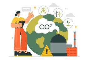 Illustration on Carbon Dioxide Emissions Causing Global Warming and Environmental Issues vector