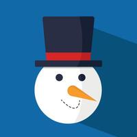Snowman icon in a hat on a blue background. vector