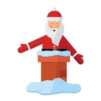 Funny Santa Claus is going to descend into the house through the chimney. vector