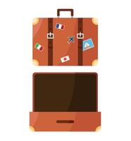 Suitcase icon. Open and closed suitcase for things, travel. vector