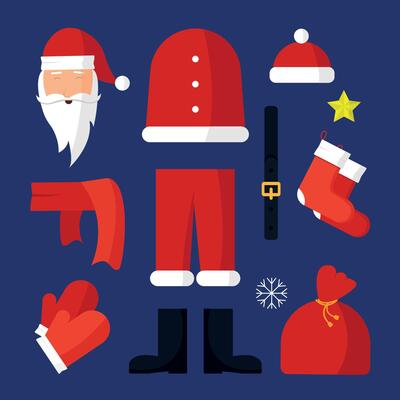 Santa Claus clothes and items set.