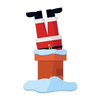 Santa Claus got stuck in the chimney when he was coming down to the house. vector