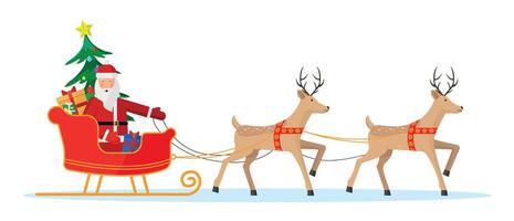 Santa Claus riding on a sleigh with reindeers. vector