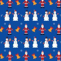 Seamless pattern with Santa Claus and snowman on blue background. vector