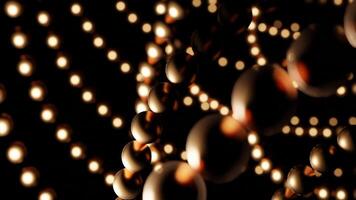 Abstract festive background with lines of spheres on a black background. Design. Beautiful garland of colorful balls. video