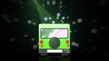Cartoon bus moving on black background. Motion. Animation of bus running on background of stream of balls and darkness. Bus rides in center with stream of balls and beam of light on black background video