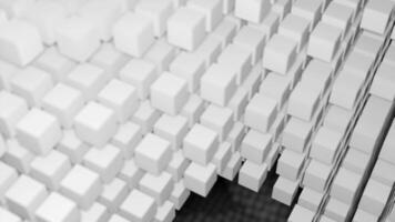 Abstract network reality with flying cubic shapes. Design. Giant structure made of small same size blocks. video