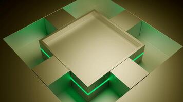 Endless optical illusion with four small cubes moving rhythmically around the bigger one. Design. Hypnotic geometric animation. video