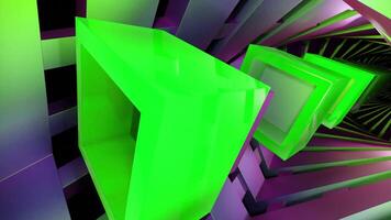 3D tunnel with moving streams of squares. Design. Colorful 3d squares pass through stream of square frames. Squares move in stream of square frames on background of surreal tunnel video