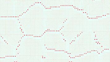 Spinning retro surface with tiny shimmering squares. Design. Rotating bended red lines of pixels on a beige background. video