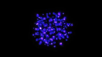 Violet crumbling small diamonds. Motion.Black background with animation and mosaic friable in different directions video
