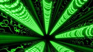 Dark background with green and white lights inside. Design.Deep dark space with backlight animation that moves inward. video