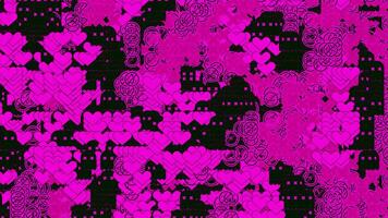 Background of many moving icons. Design. Roundels, crosses and hearts move in background. Background of many repeating and moving icons. Viral background with sexy and romantic hearts video