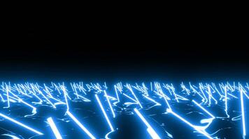 Black background with illuminated lasers. Design.Animation with orange and blue small shelves that are located next to each other. video