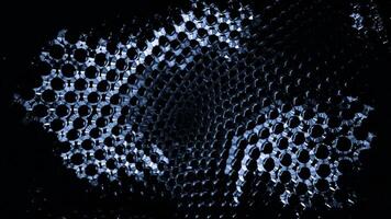 Abstract fabric of particles waving on a black background. Design. Game of light and shadow and a shape of a flower. video