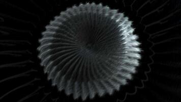 Black background. Motion. A huge long spring of gray and blue color moves in a spiral in animation. video