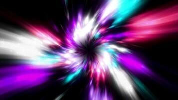 Colorful luminous flow in space. Motion. Colorful spots move in stream on black background. Colorful luminous flux in hyper tunnel video