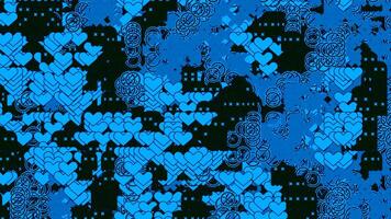Black background. Design.Blue hearts in abstraction that appear in different places of a dark background. video