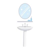 Clean Bathroom Sink with Round Mirror Reflection vector