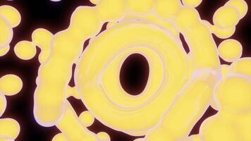 Liquid molecules move with rings. Design. Liquid 3d molecules combine into rings. 3D liquid molecules move in psychedelic animation video