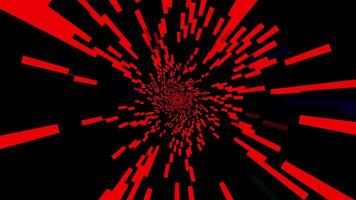 Dark background. Design. Purple and red lines creating patterns in the form of a tunnel disappear and appear in 3D graphics. video