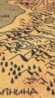 Funny hand-drawn ancient map with animated drawingsAbstract animation of the old vintage fairy map and different locations for game or movie. Stock footage. Cartoon animation video