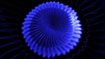 Black background. Motion. A huge long spring of gray and blue color moves in a spiral in animation. video