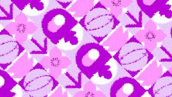 White background with purple and green drawings. Motion.Various animated pictures appearing on a white background and changing. video