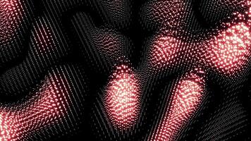 Geometric background with red and black wavy mosaic particles. Design. Wobbling colorful hills of tiny dots. video