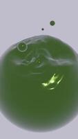 Abstract vibrating 3D round shaped figure consuming smaller drops. Design. Liquid green ball with ripples isolated on a white background. video