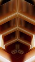 Moving in the endless glowing brown tunnel formed by neon lines. Design. Geometric 3d background. video