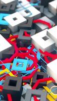Unusual abstraction of a giant figure made of small different colorful details moving up isolated on black background. Animation. Abstract constructor, motion graphics. video