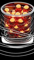 3D animation of balls rolling in spiral. Design. Animation with spiral game setup and balls rolling along it. Beautiful balls are spiraling upwards on black background video