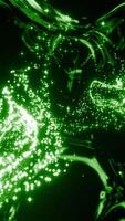 Cyberspace with metallic lines and streams of luminous particles. Design. Bright streams of energetic particles in virtual space. Streams of moving luminous particles of information and energy of video