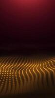Abstract golden particles moving on red background. Media. Waving field of yellow dots against dark red light. Vertical . video