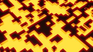 Retro tetris with glowing squares. Design. Background with small dark squares moving in electronic yellow field. video