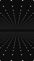 Monochrome tunnel of white dots on a black background. Media. Endless rows of tiny white dots. Vertical . video