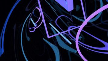 Black background with multicolored swirling stripes. Design. Bright lines creating various patterns develop as if in the wind in abstraction. video