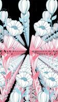 Abstract floral pattern spinning on a black background. Media. Rotating vortex of beautiful flowers. Vertical . video