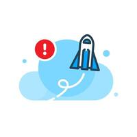 available update concept illustration. rocket launching upwards with clouds and exclamation mark for progress, new improvements, technology, software updates, innovation, and business themes vector
