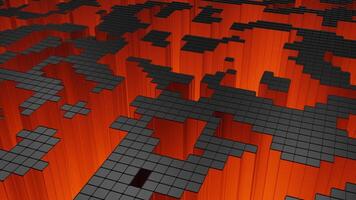 3D puzzle blocks background. Design. Surface with transforming blocks, representation of retro game. video