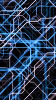 Neon lines of computer matrix. Animation. Curved neon lines create patterns of computer matrix on black background. Cyber scheme of computer network video
