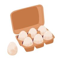 Tray of eggs isolated on white background. Chicken organic eggs. Flat illustration vector