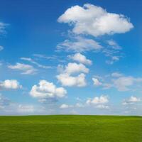 a field with a blue sky and clouds photo