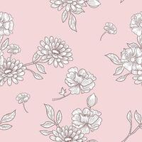 Hand Drawn Dahlia and Anemone Flower Seamless Pattern vector